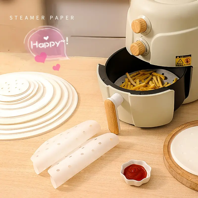 100pcs Air Fryer Disposable Paper Liner Non-Stick Mat Steamer