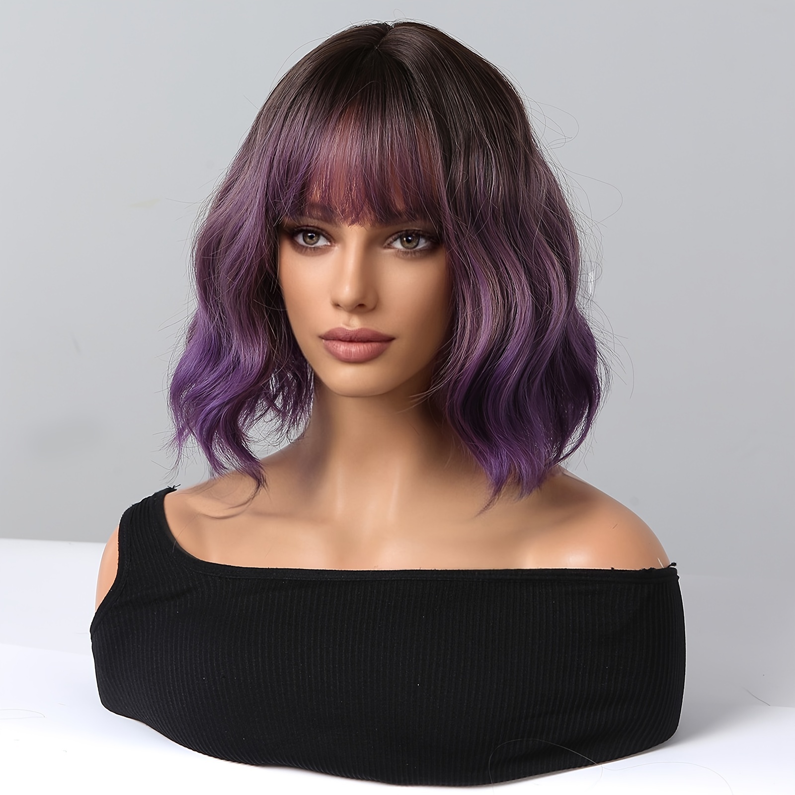 Parrucca Viola Frangia Donne Ragazze Parrucche Capelli Bob - Temu Italy