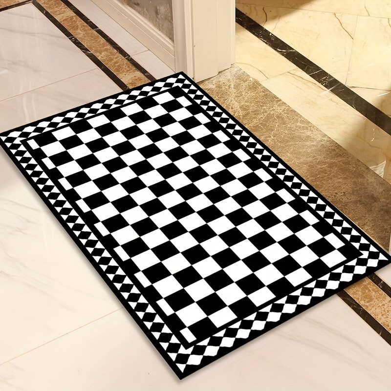 Black And White Checkered Pattern Area Rug Machine Washable - Temu