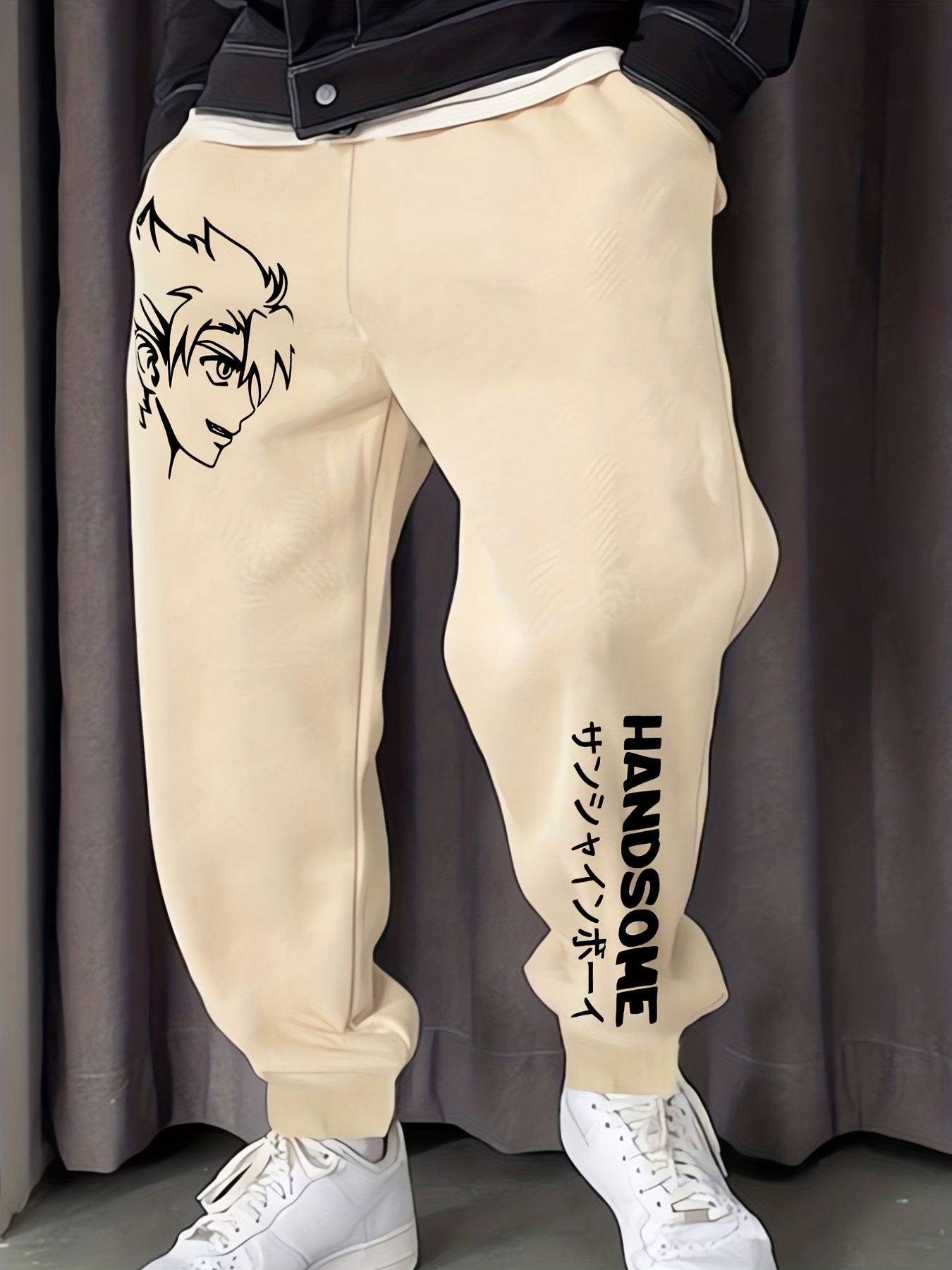 Anime Boy Print Drawstring Sweatpants Loose Fit Pants Men's Casual Joggers  For Men Winter Fall Running Jogging