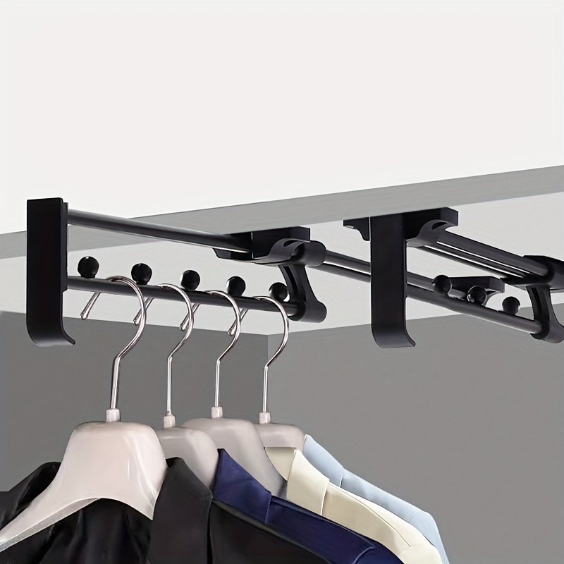 Pull-Out Closet Sliding Rod Aluminum Heavy Duty Wardrobe Clothes Hanger  Rail, Extendable Wardrobe Rail Tube Valet Rod, Space Saver Closet