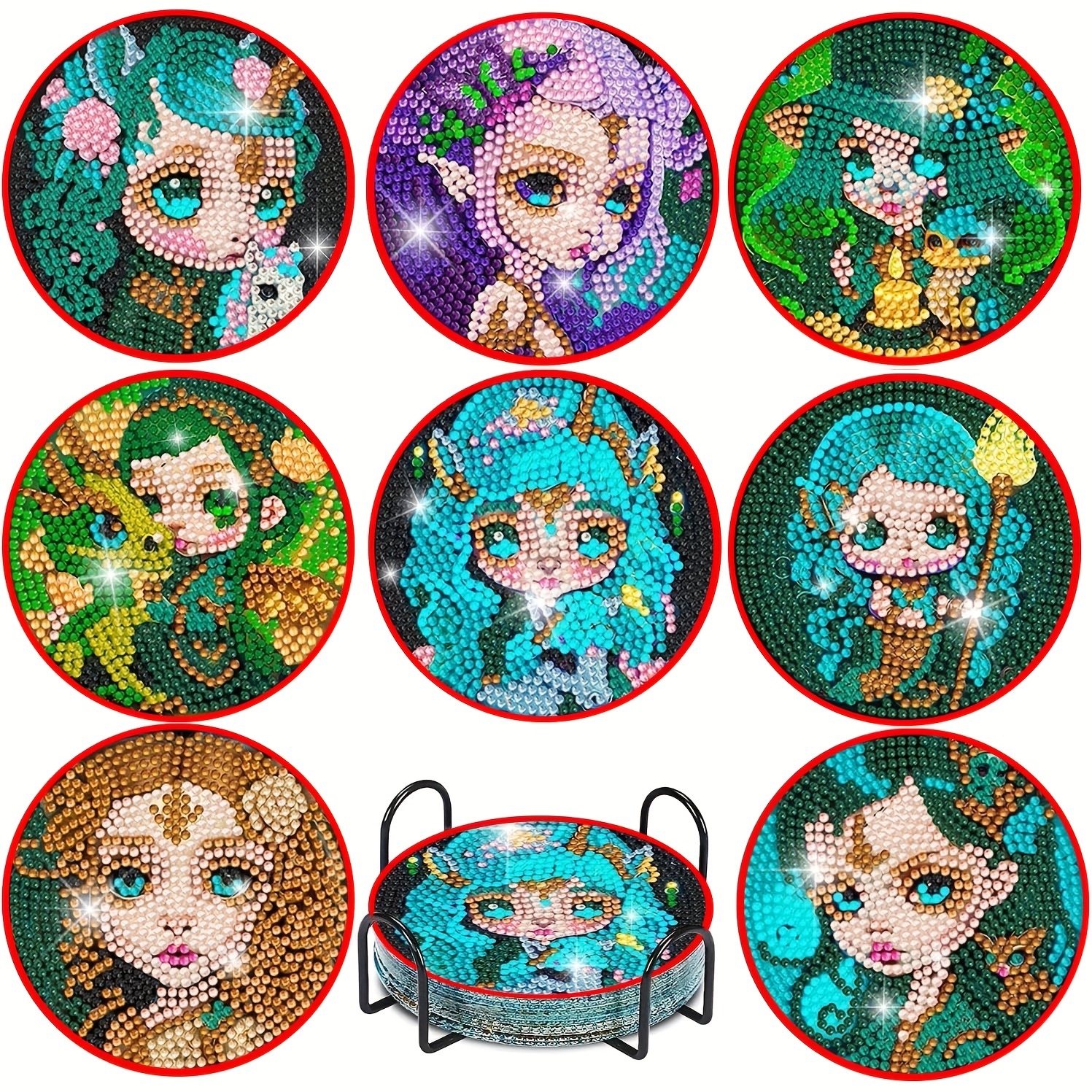 Diamond Painting Coasters With Holder Diy Fairy Diamond Art - Temu