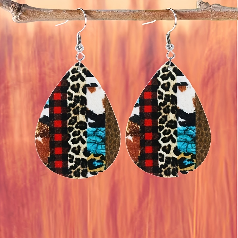 Leopard Print Leather Earrings Men's Party Gift