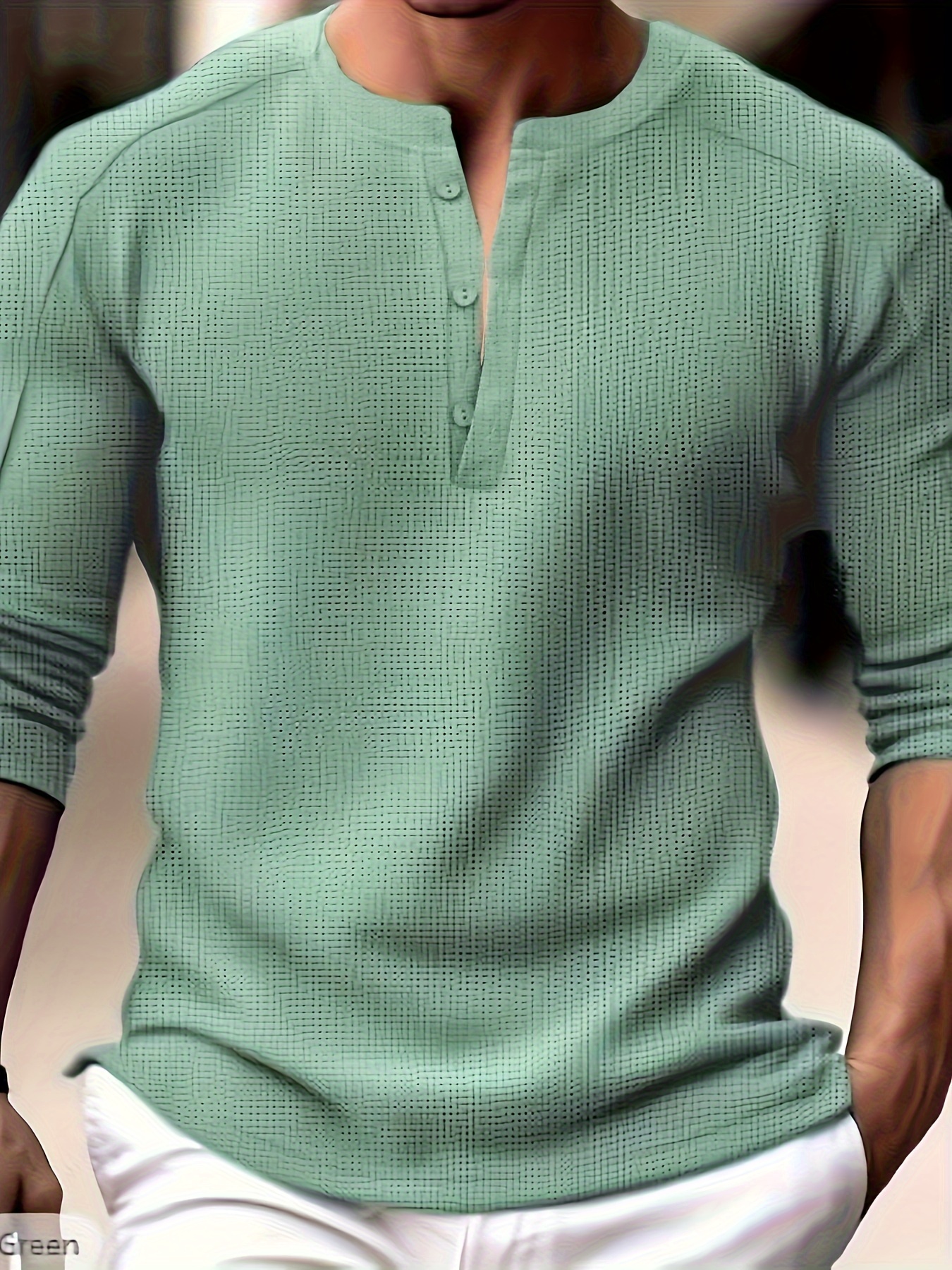 Artı Boyutlu Erkeklerin Düz Waffle Henley Gömleği Moda Rahat Uzun Kollu Gömlek Sonbahar Kış için, Erkek Giyim