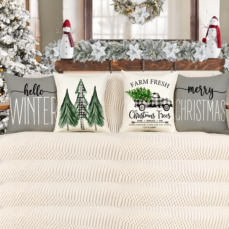 Grey Christmas Pillow Covers, Farmhouse Christmas Decorations,snowman  Reindeer Eucalyptus Truck Winter Holiday Decor Stripes Throw Cushion Cases,  For Couch Sofa Living Room Outdoor,,without Pillow Inserts - Temu