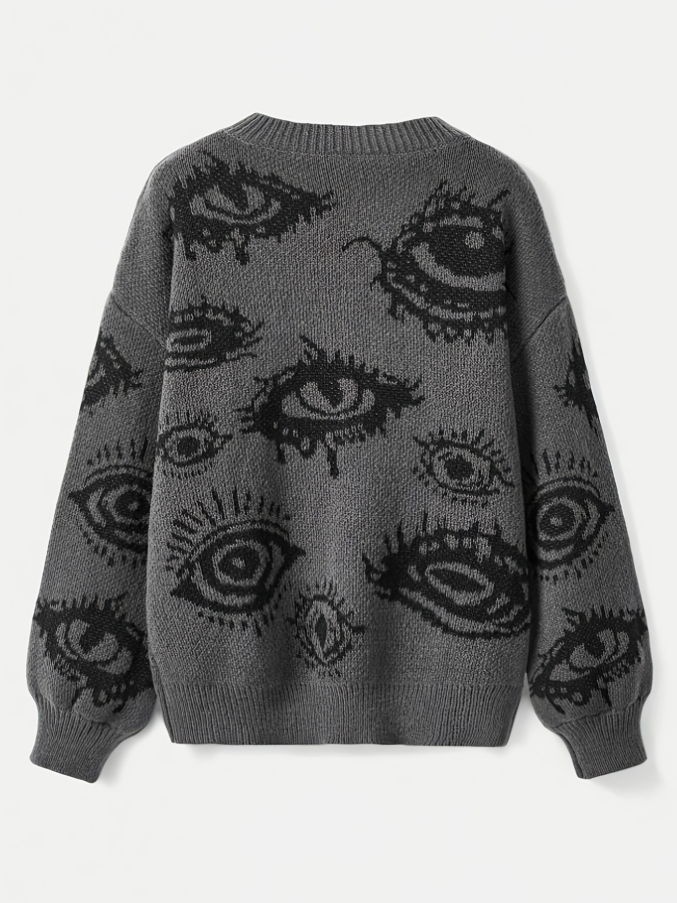 Eye Pattern Crew Neck Sweater Casual Long Sleeve Pullover Temu