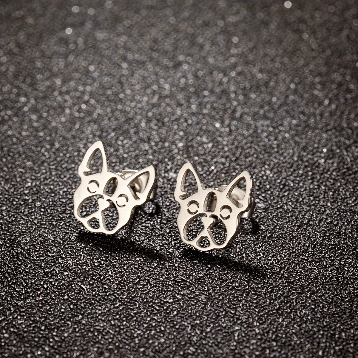 A Set Of Stainless Steel Earrings Featuring French Bulldogs, Suitable For Men, Women, And Girls, Perfect For Anime Lovers And Pet Enthusiasts
