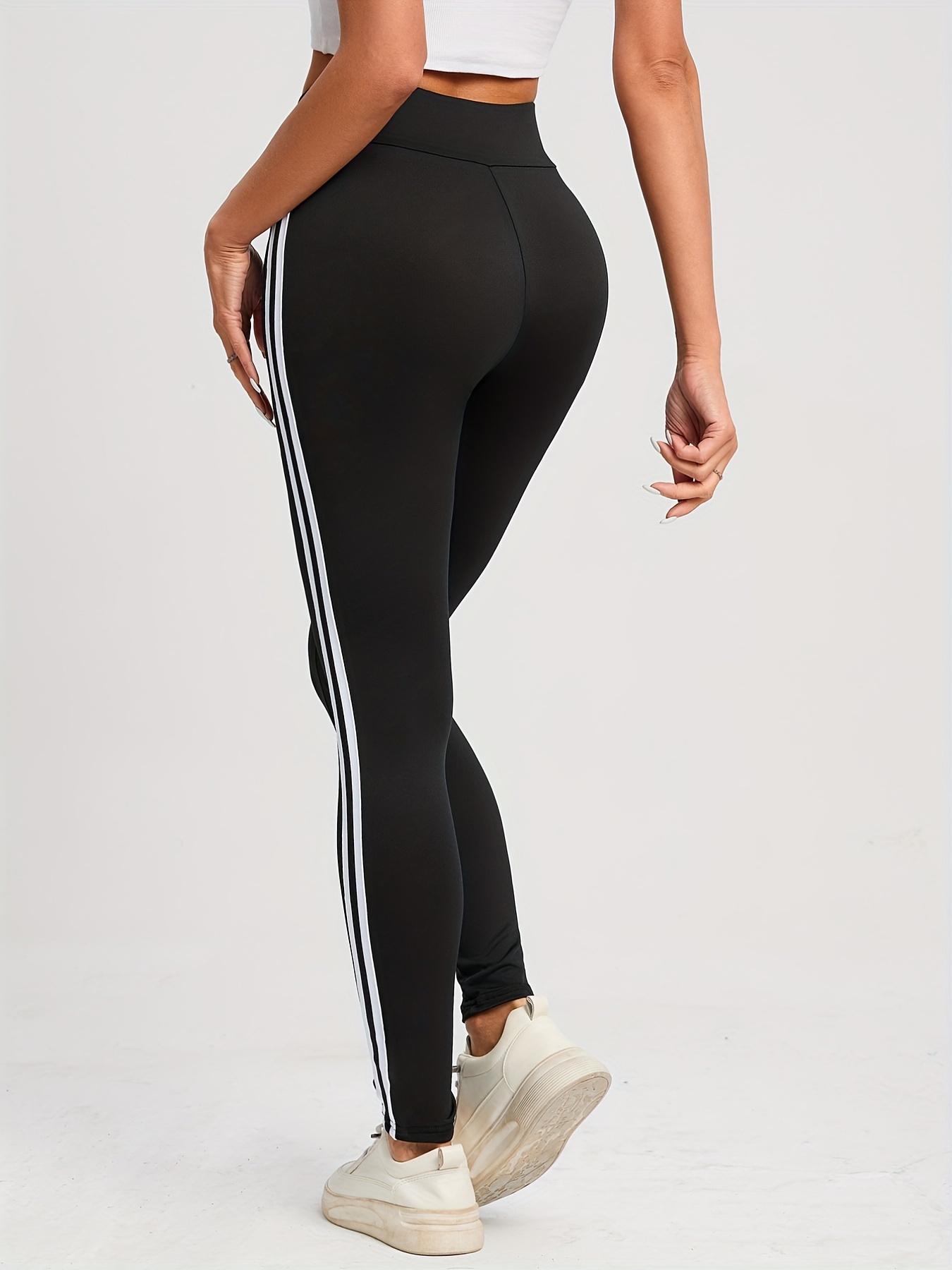 Adidas Women Leggings High waist Small Black white Stripe Active Sports Gym  