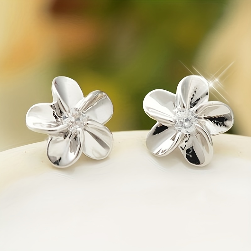 2pcs Silver Flower Stud Earrings Unisex
