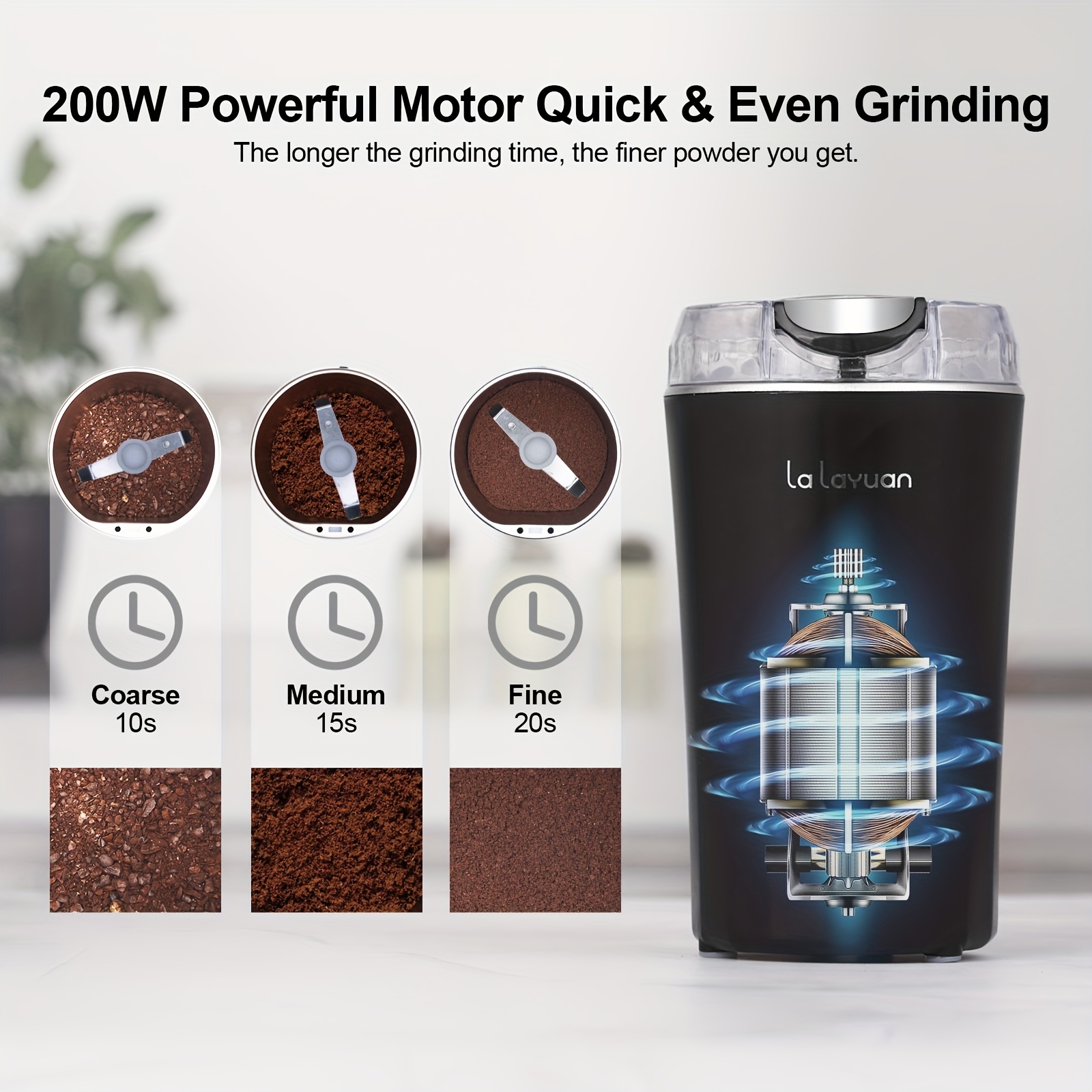 Moongiantgo Molinillo de café eléctrico, mini molino de granos de especias  de 250 W, máquina de molienda en seco de capacidad de 6.8 fl oz con cepillo