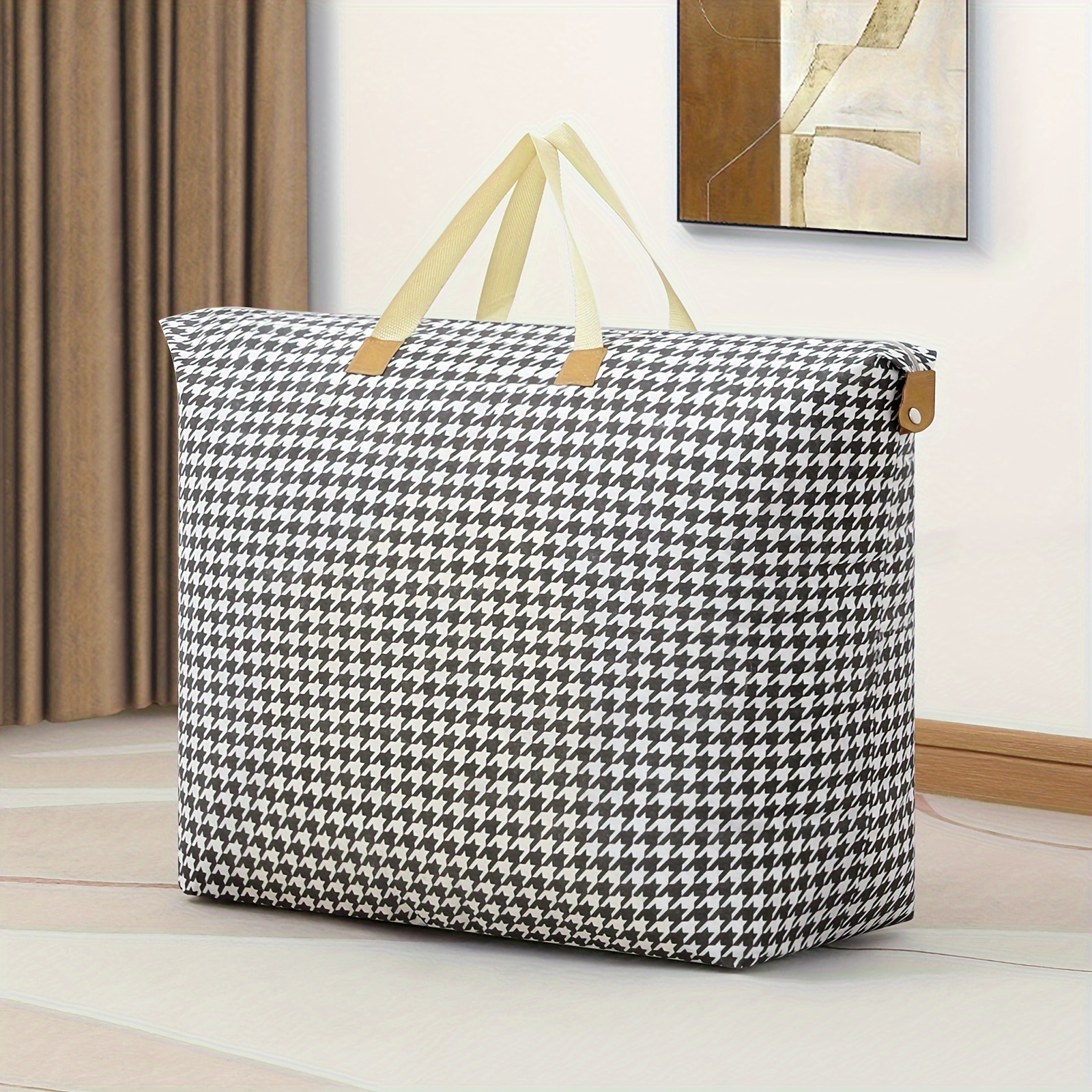 Houndstooth Blanket Storage Bags With Zipper Foldable - Temu