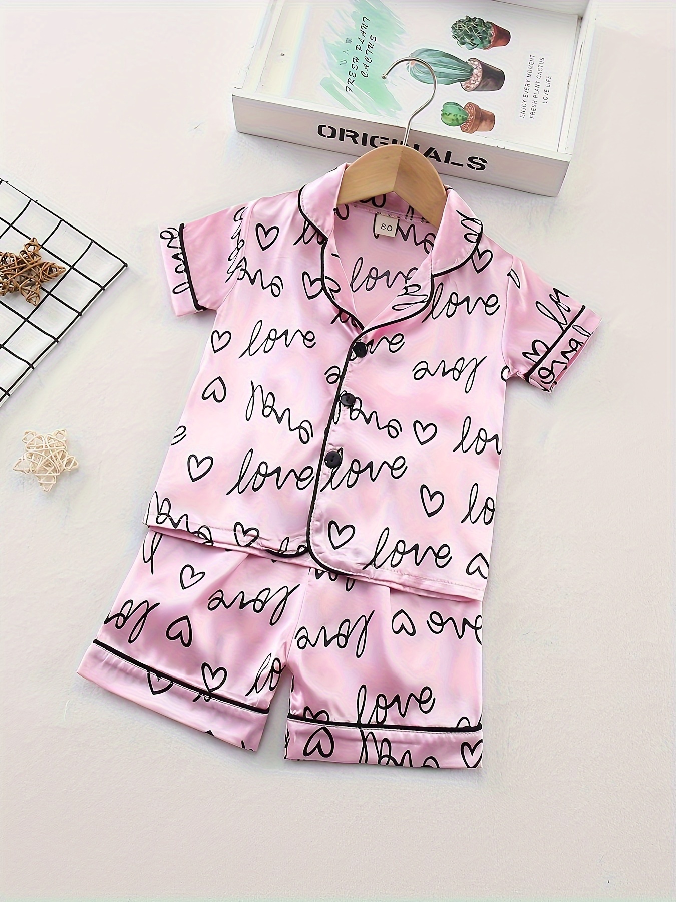 Girls Pajama Sets Allover Letter Pattern Lapel Front Buckle - Temu New  Zealand