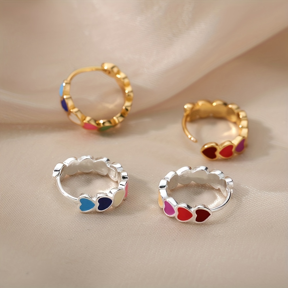 

1 Pair Boho Stainless Steel Golden Plated Multicolor Heart Shaped Hoop Earrings For Men