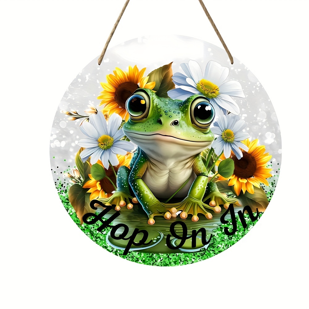 Frog Mushroom Welcome Sign Wooden Round Wreath Round Wooden - Temu