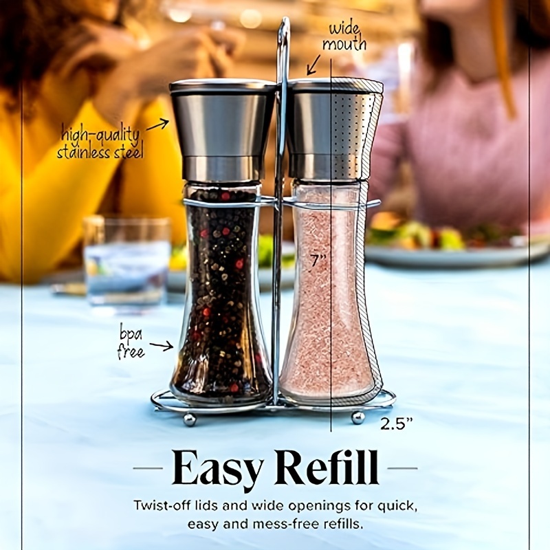 Stainless Steel Salt & Pepper Grinders Refillable Set - Two