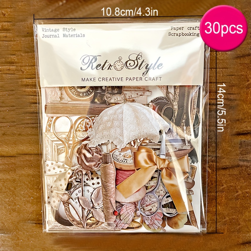 E-shop 30 Stück Retro Hartkarte Nähartikel Ästhetisches Papier 4,3In X 5,9In Muster Einseitiges Decoupage Papierblock für Basteln Journaling Zubehör