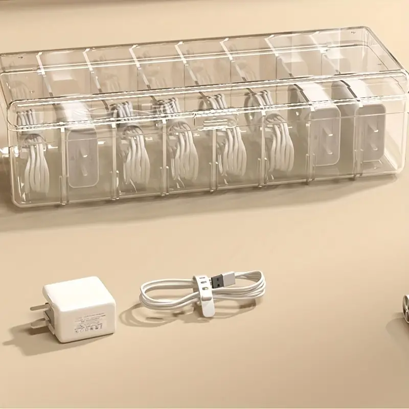 1pc Desktop-Kabel-Organizer, Aufbewahrungsbox für Handy-Ladegeräte,  transparente Netzkabel-Aufbewahrungsbox, staubdichter abnehmbarer