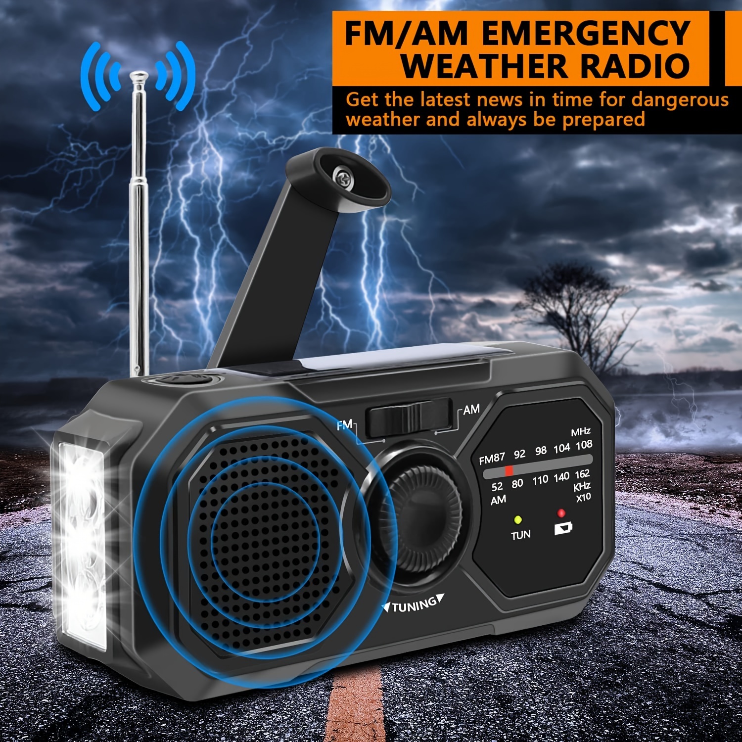 Radio Solaire 2000mAh Portable Radio d'urgence à Manivelle Dynamo avec  AM/FM Radio à Piles