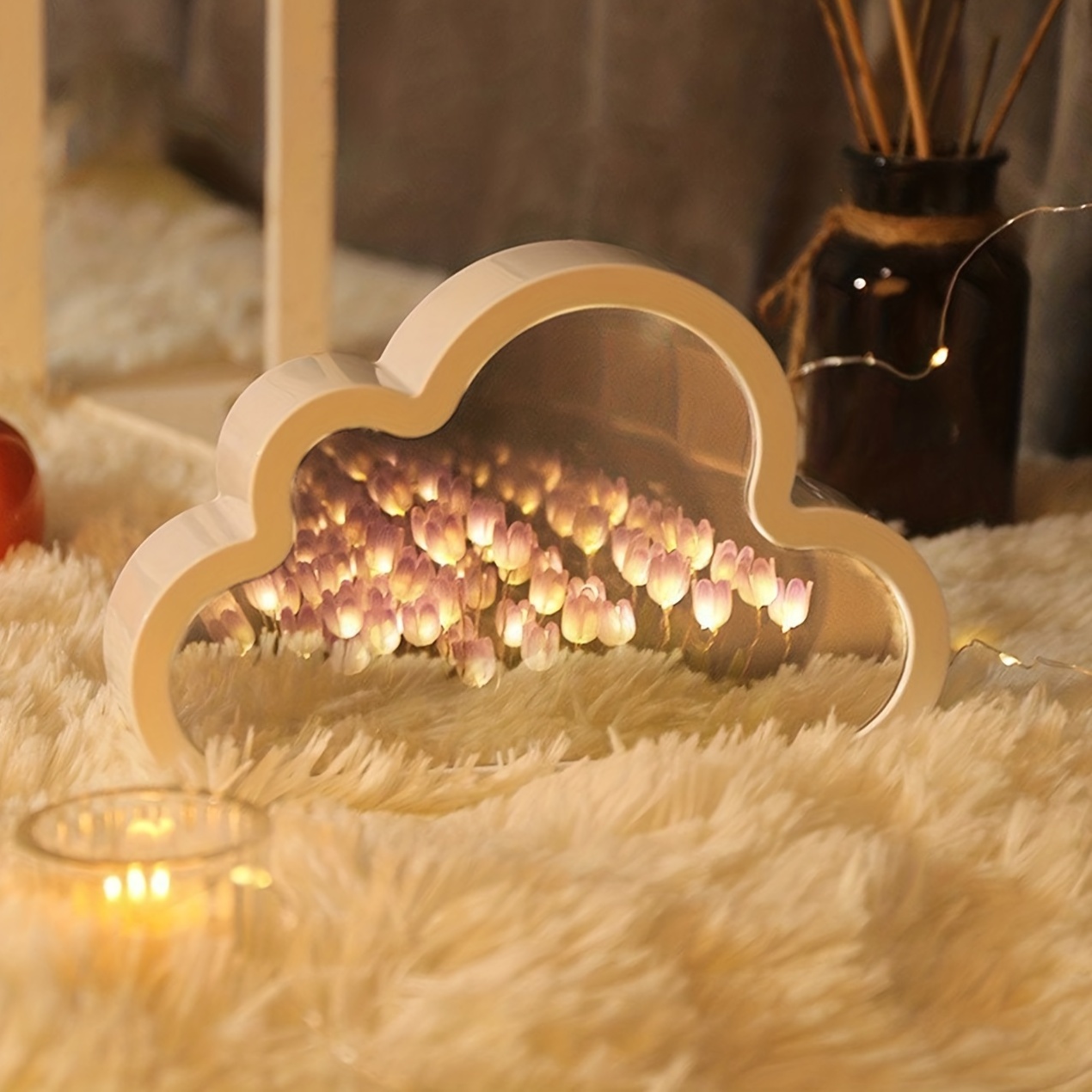 Acheter Nuage tulipe veilleuse bricolage à la main miroir fleur mer  atmosphère lumière Table décoration saint valentin cadeau veilleuses