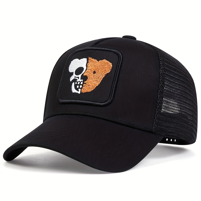 Bear Skull Patch Trucker Hat Black Cartoon Baseball Cap Mesh Breathable Dad Hats For Women Men