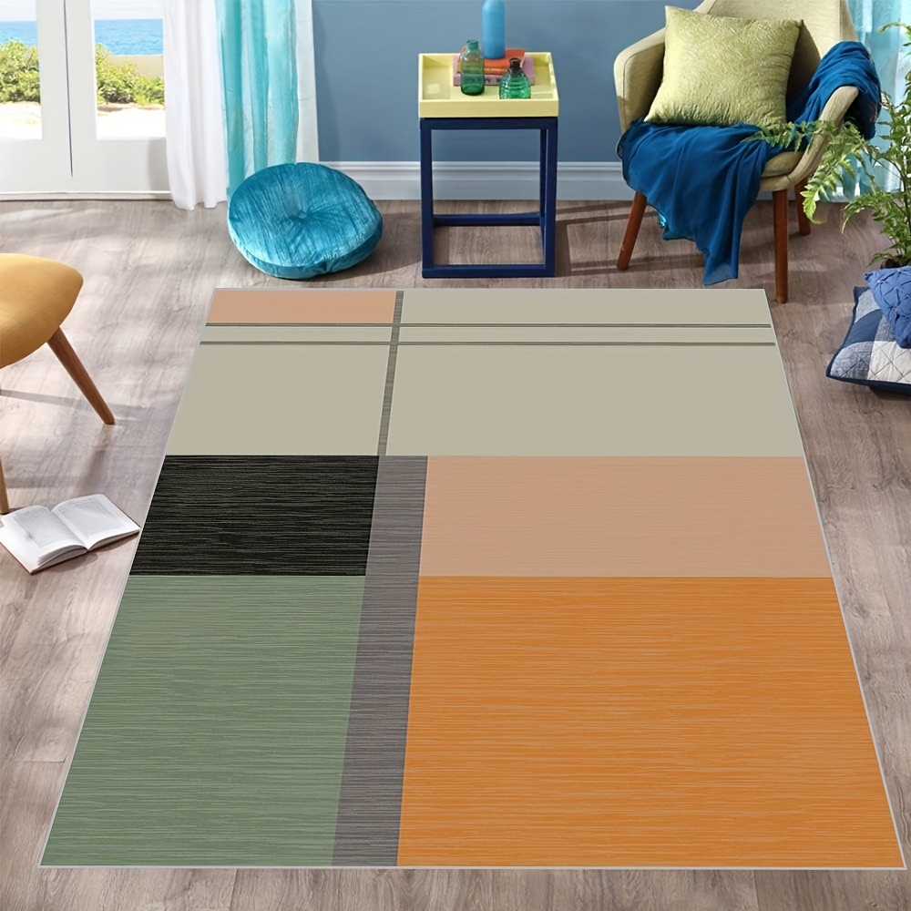 Nordic Minimalist Color Block Pattern Carpet, Suitable For Living