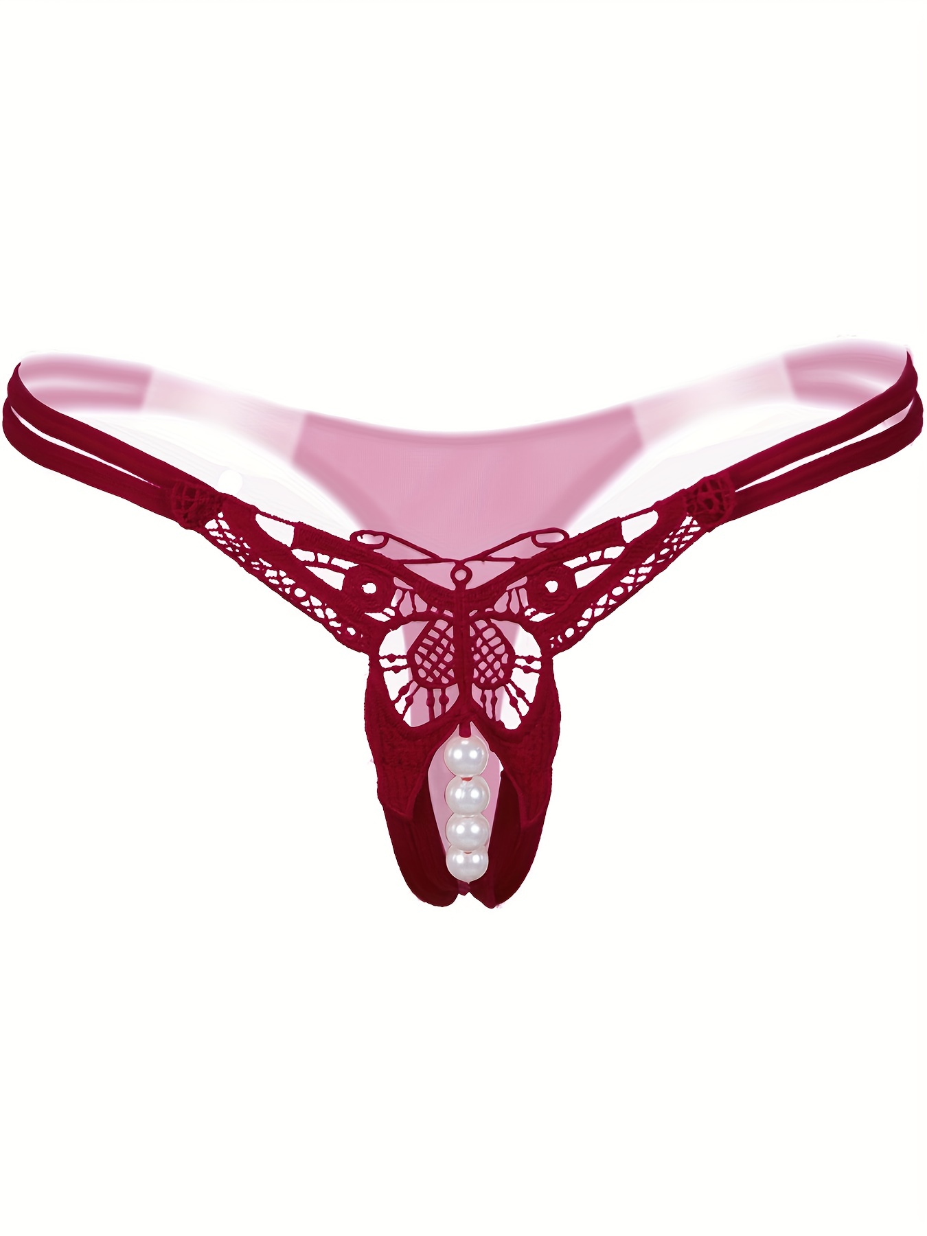 Butterfly Embroidery Thongs Cut Open Crotch Faux Pearl - Temu