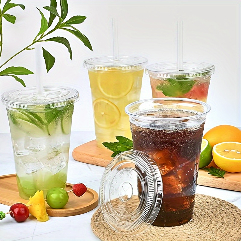 Plastic Cups With Lids And Straws, Disposable Cups For Iced Coffee,  Smoothie, Milkshake, Cold Drinks Clear - Temu