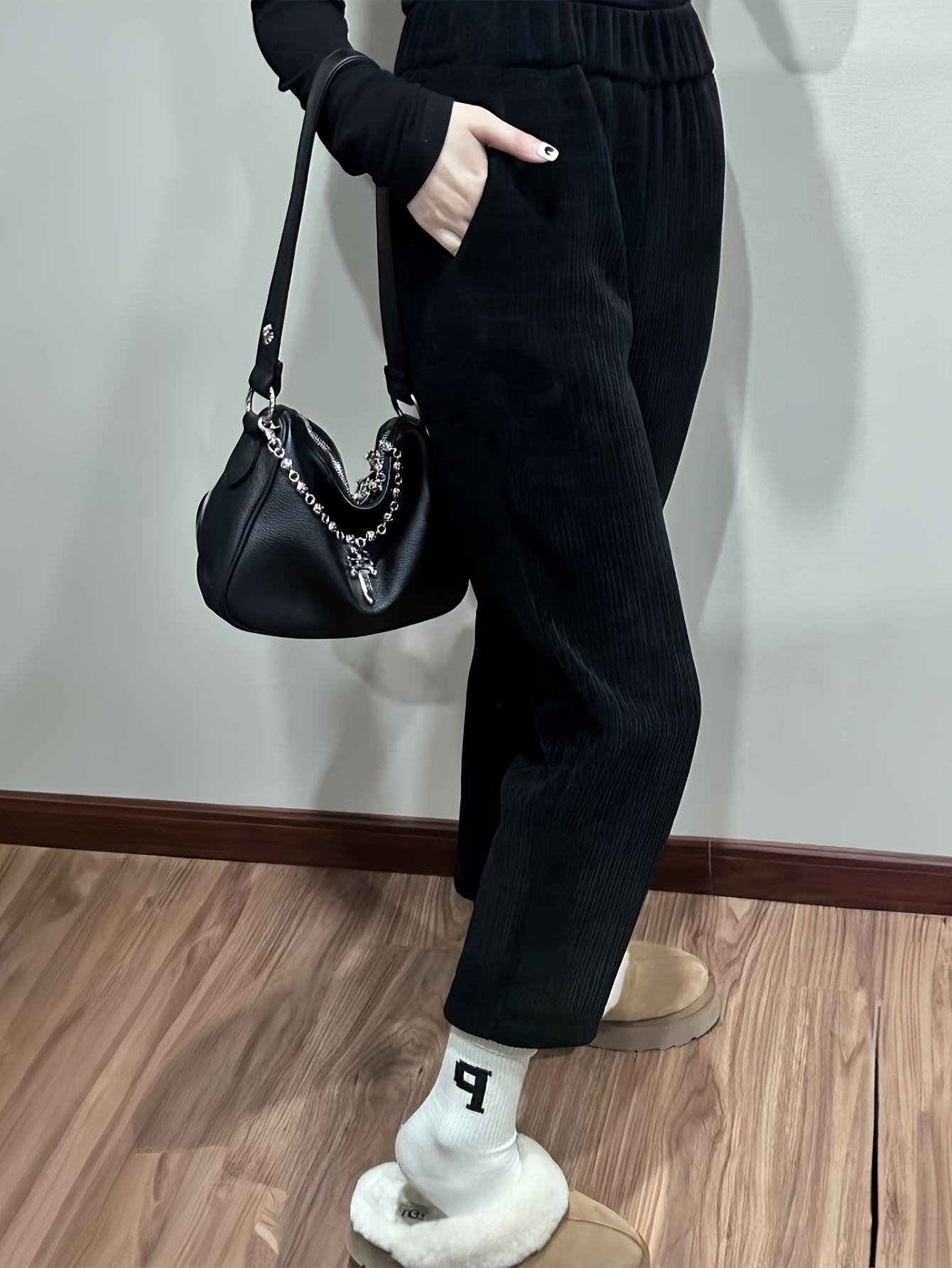 Women Warm Casual Trousers, Girls Winter Fleece Lined Jogger