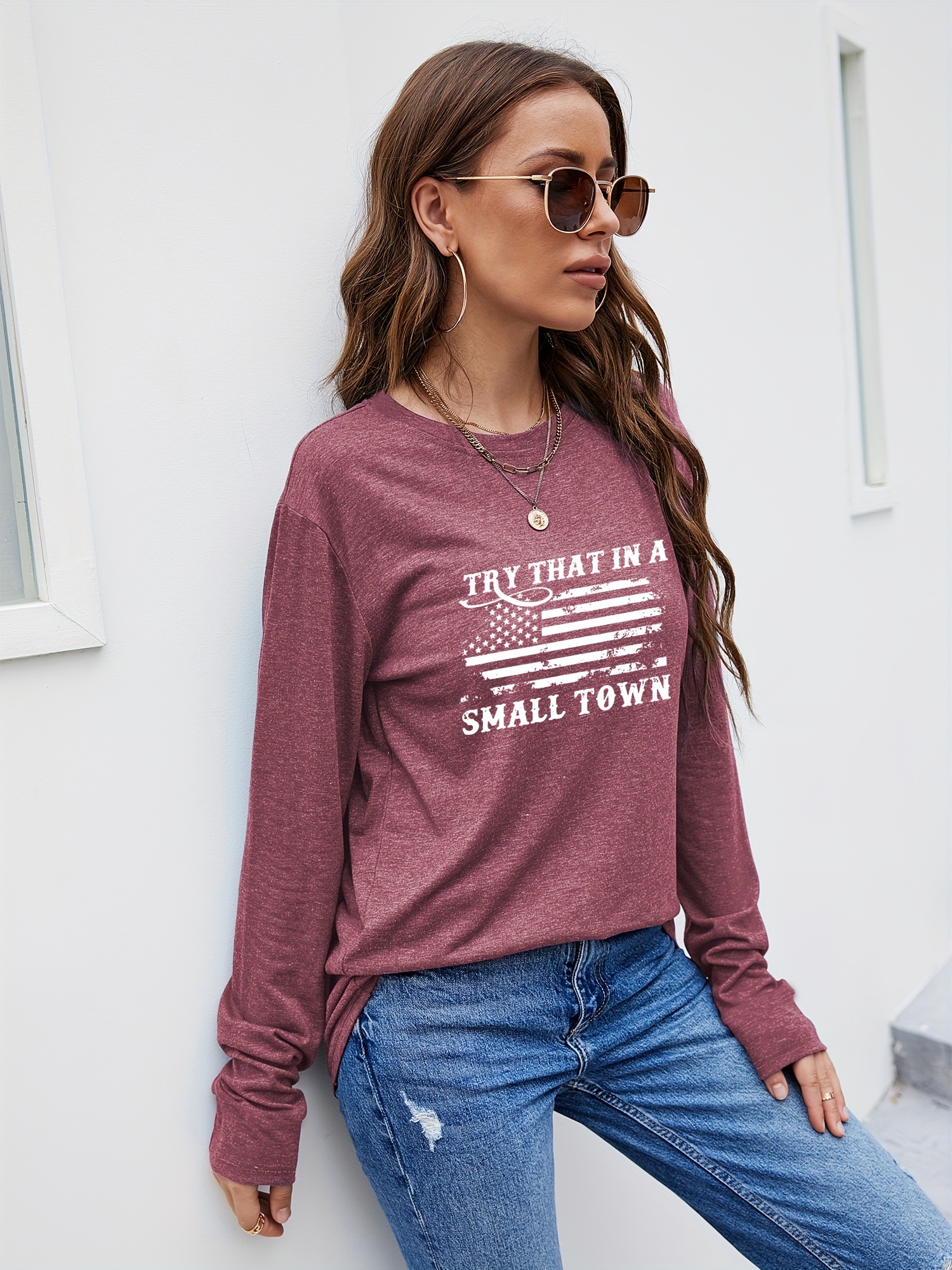 Letter Print Daily T shirt Casual Crew Neck Long Sleeve T - Temu