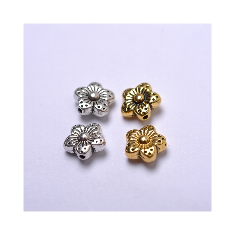 Antique Golden Silver Metal Flower Beads For Jewelry Making - Temu