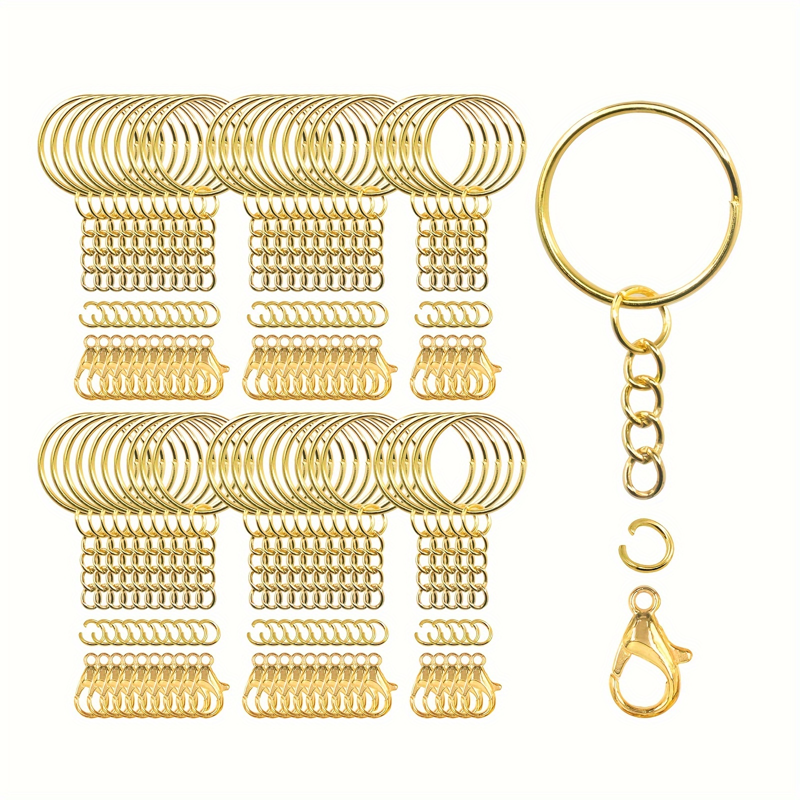 

60pcs Golden Silvery Key Rings Keychain Accessories With Little Lobster Clasps For Diy Crafts, Keychain Pendants Jewelry Making Supplies