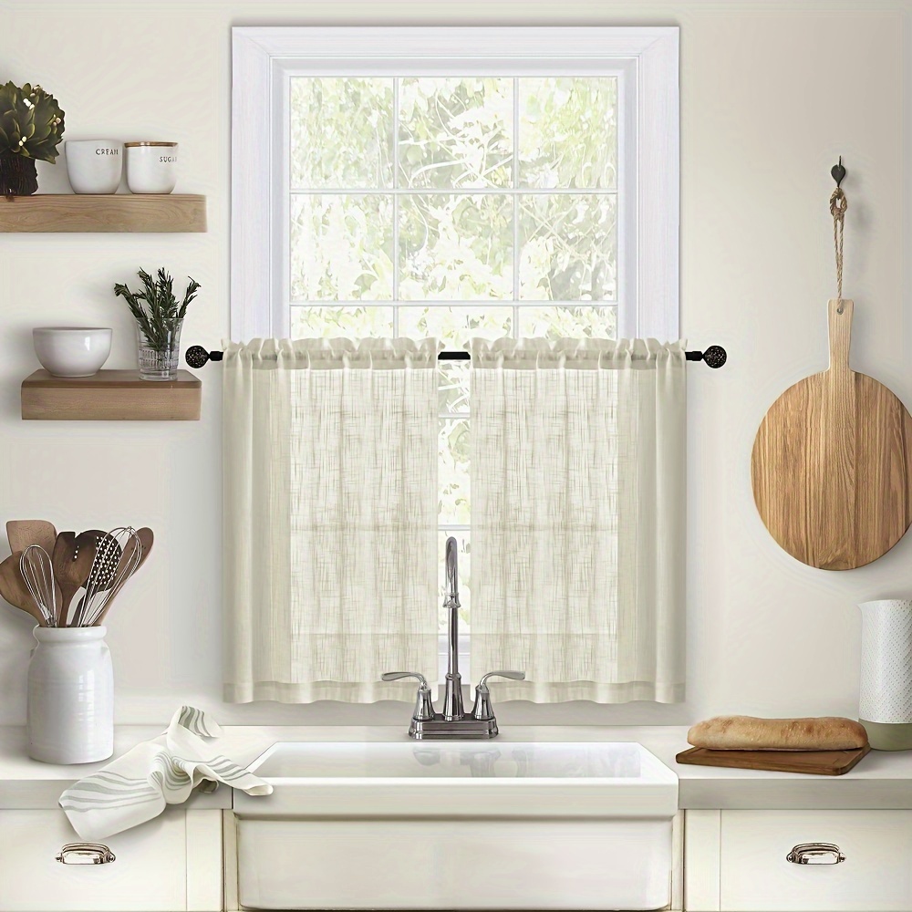 Blanco Voile encaje cocina cocina ventana Sheer Cortina Valance Farmhouse  Ruffled Tier -  España