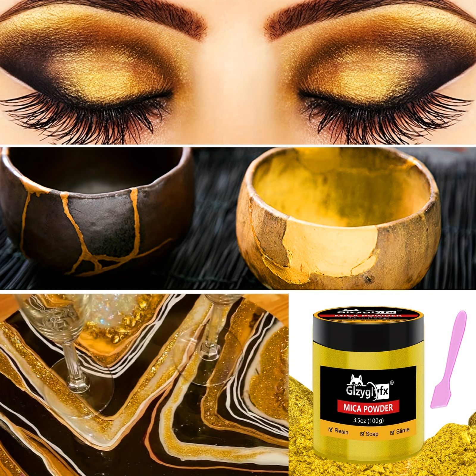 YELLOW GOLD Mica Powder Cosmetic Grade 100 grams each (3 PACK) *READ MORE*