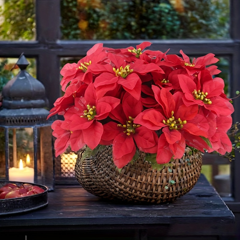 Artificial Poinsettia Bushes Artificial Christmas - Temu