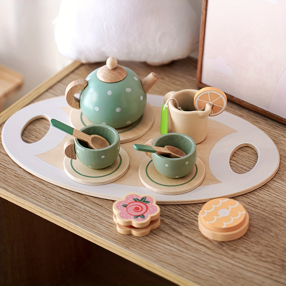 Simulation d'éducation précoce enfants jouer maison après-midi thé Dessert  gâteau vente théière tasse service à thé jouets en bois