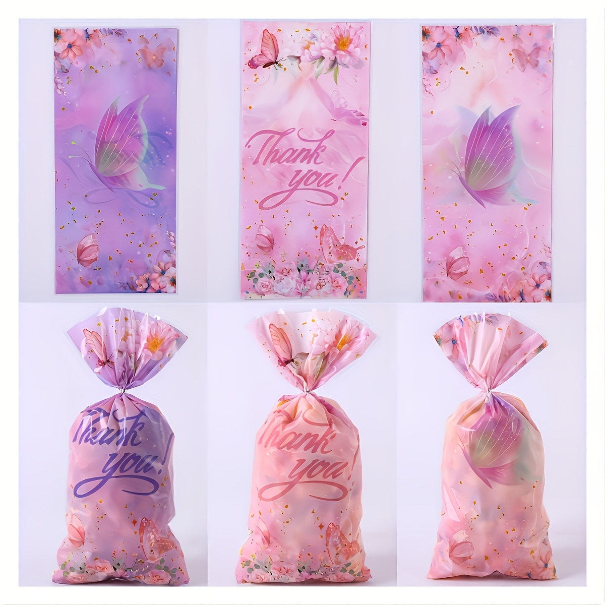50pcs Transparent Plastic Lace & Butterfly Bowknot Printed Packaging Bags