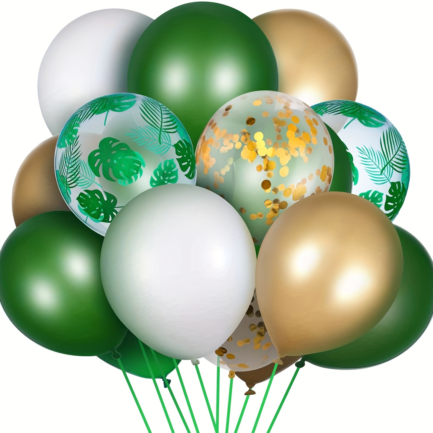

50pcs, 10inch 12inch Jungle Safari Theme Balloons Green White Latex Palm Leaves Confetti Balloons With Balloon Hawaiian Party Summer Party Arch Kit For Jungle Safari Birthday Shower Decorations