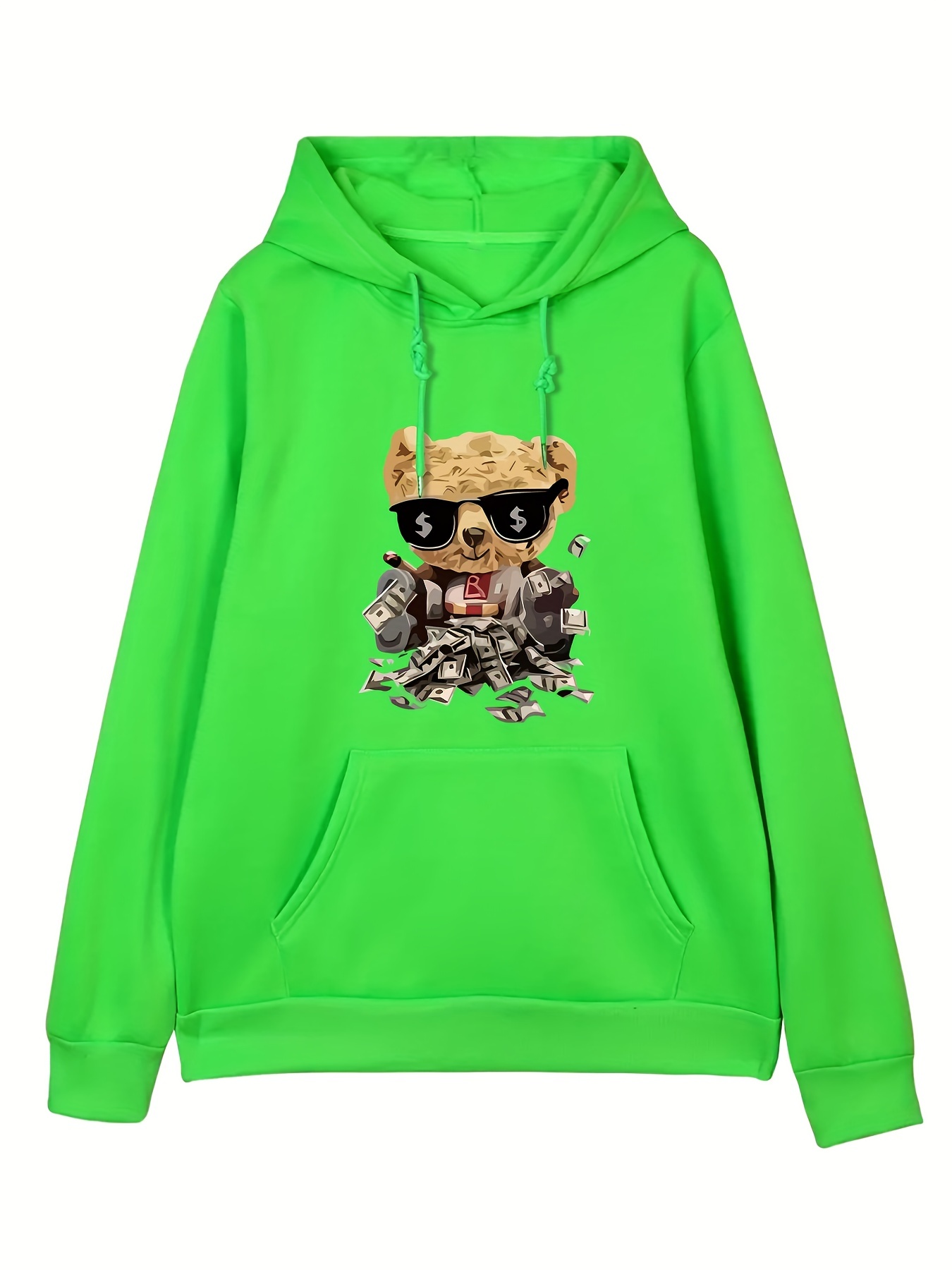 Hoodies For Men Teddy Bear With Loads Of Money Graphic Hoodie Men