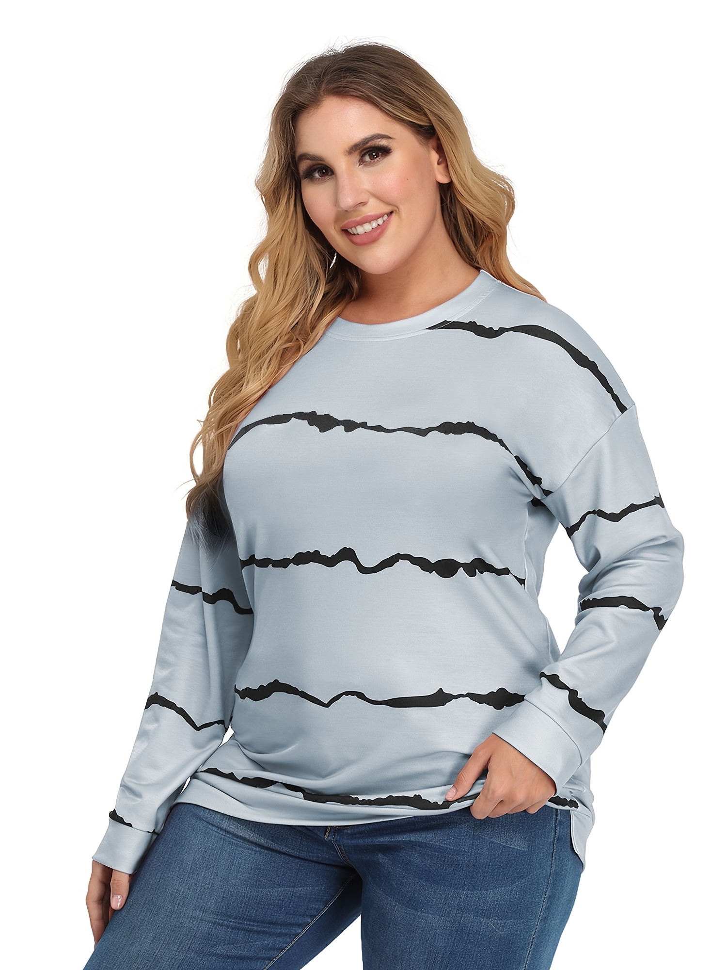 Plus Size Tie Dye Strip Print Long Sleeve Sweatshirt Womens Temu 1537