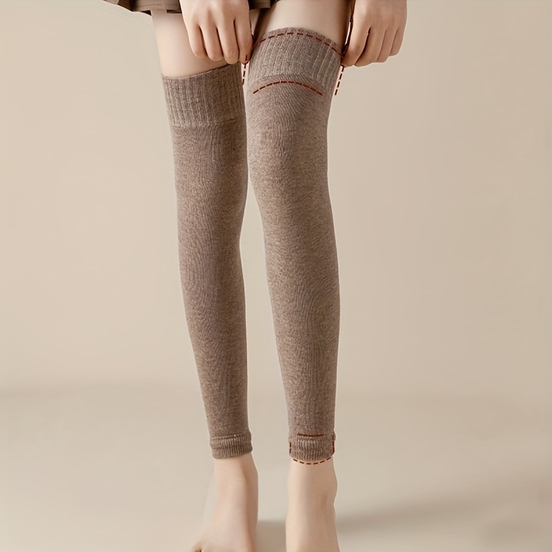 Solid Color Knit Boot Leg Warmers Knee High Stockings Leggings