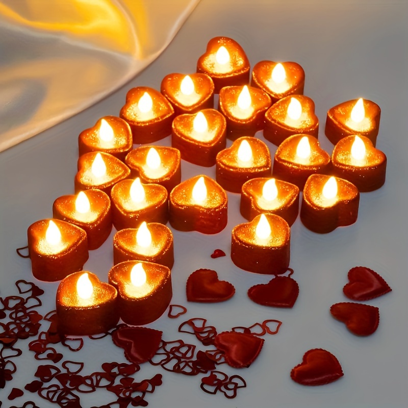 Luces De Velas En Forma De Corazón, 24 Piezas De Lámparas De Velas  Románticas Y Brillantes En Color Rojo, Velas De Té Sin Llama Con Pilas,  Luces De Té
