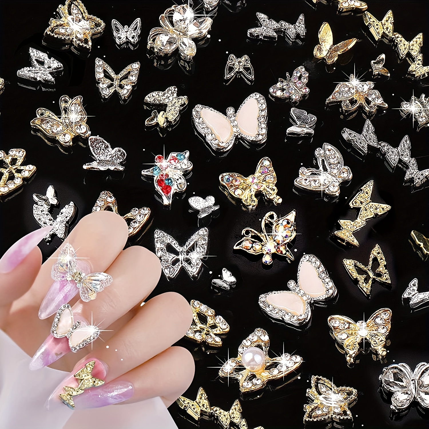 10Pcs 3D Cat Eye Butterfly Nail Charms, Alloy Butterfly Nail Art Charms  Opal Nail Gems Silver Nail Charm Nail Rhinestones Butterfly Charms For  Nails M