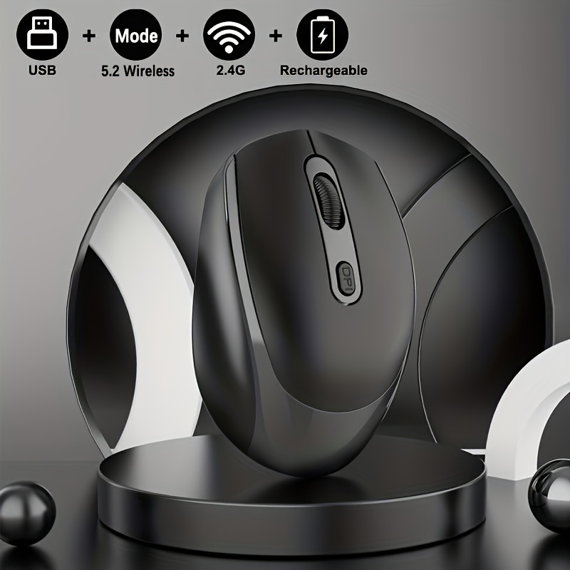 Souris de jeu,Souris sans fil Rechargeable 2.4G+Bluetooth Souris  Silencieuse pour ordinateur portable PC, Dual Mode - Gris