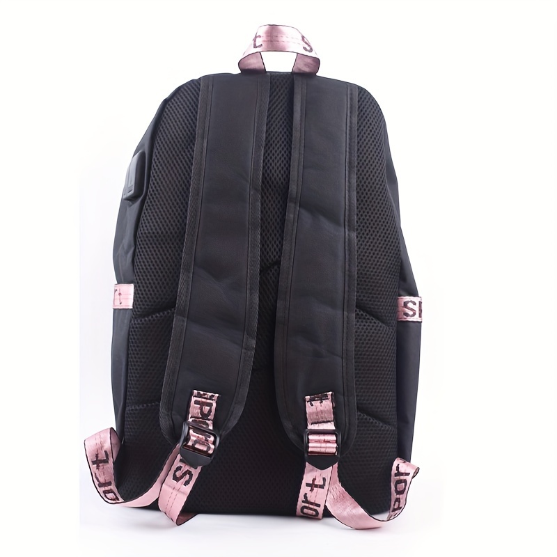 Kpop Canvas Backpack Casual Floral Print School Bag Chain Decor