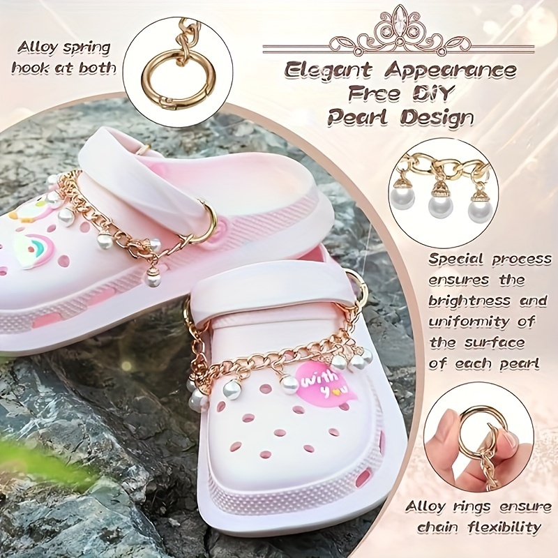 2pcs Shoe Charms Chains - DIY Shoes Chains - Bling Metal Faux Pearl Chains - Shoe Decoration for Women,Temu