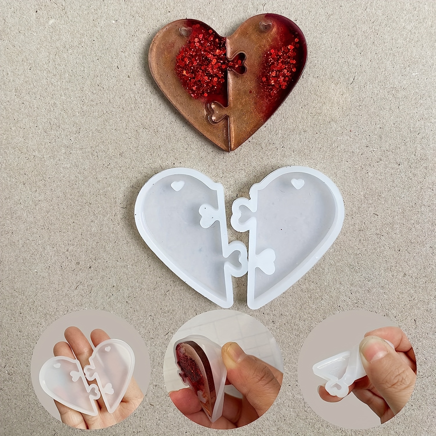 Couple Resin Mold, Heart Resin Molds Silicone Jewelry Keychain