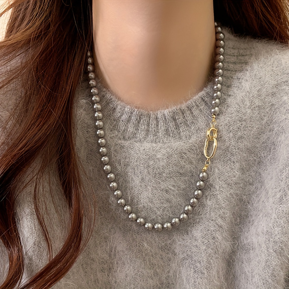 

Grey Imitation Pearl Necklace Luxury Sweater Chain Female Jewelry Gift