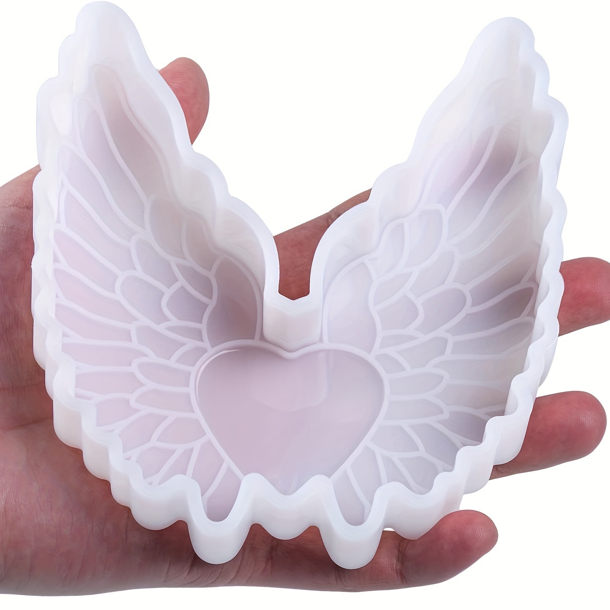 Angel Wings Super Glossy Heart Mold Resin Silicone Mold Badge Reel Mold Resin Keychain Molds Jewelry Making Supplies Silicone Molds for Resin Casting