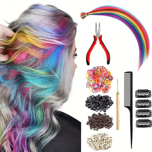 500pcs Hair Extension Beads, Seamless Silicone 5 mm Lined Micro Ring Link Bead for Human Hair Extensions, Hair Wigs - Multicolor,Temu