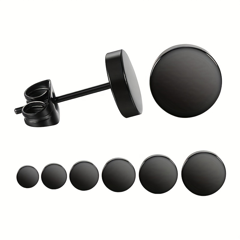 6pair Men's 3mm & 8mm Silvery Round Stud Earrings Set